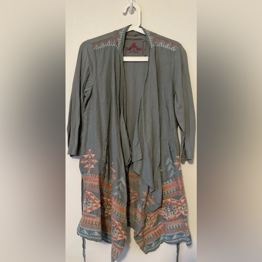 Johnny Was Gray And Multicolor Patterned Cardigan… - image 1